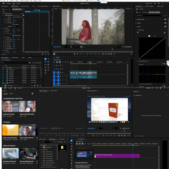 Adobe Premiere Pro 2026 showing Lumetri Color panel with professional color grading tools, curves, and color wheels for cinematic editing