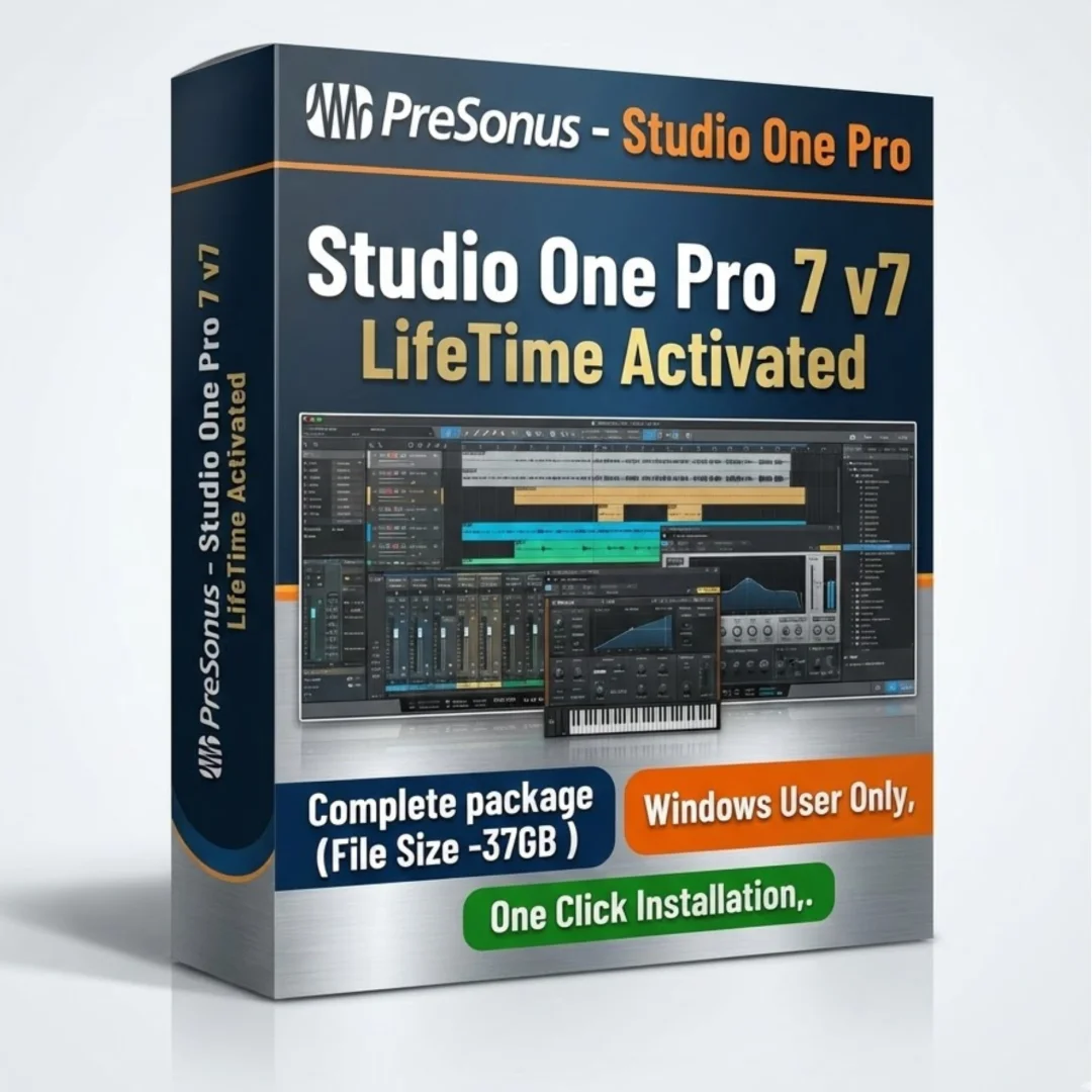Studio One Pro 7 - Professional Music Production Interface Studio One Pro 7 single-screen interface showing music production workspace with unlimited tracks and advanced editing tools