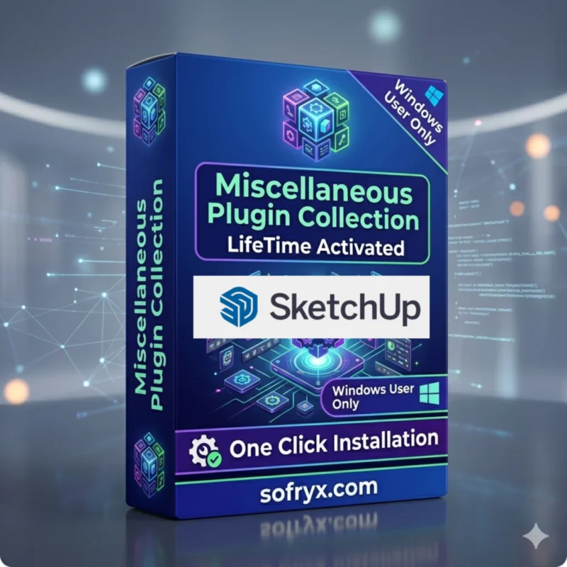 Miscellaneous Plugin Collection for SketchUp showing professional design interface with building models and estimating tools