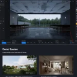 D5 Render advanced lighting simulation showing daylight, night, and artificial lighting scenarios