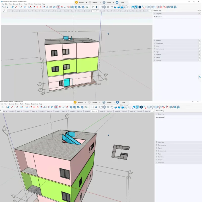 SketchUp Pro 2025 push-pull 3D modeling tool creating architectural form