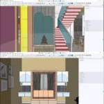 SketchUp Pro 2025 presentation mode showing architectural visualization with shadows