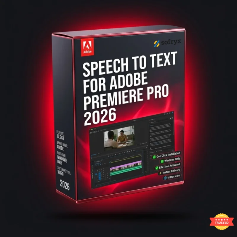 Adobe Speech to Text for Premiere Pro 2026 interface showing automatic caption generation in timeline